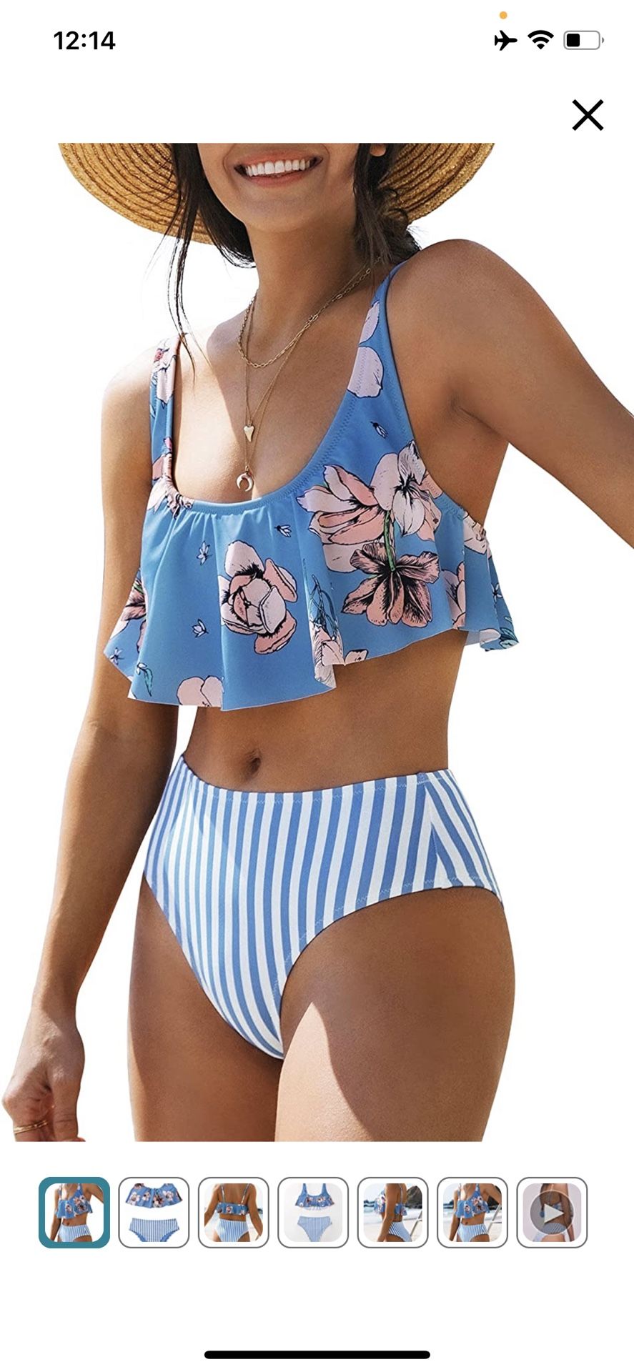 Cupshe Bikini With Ruffle Top And Stripe Bottom