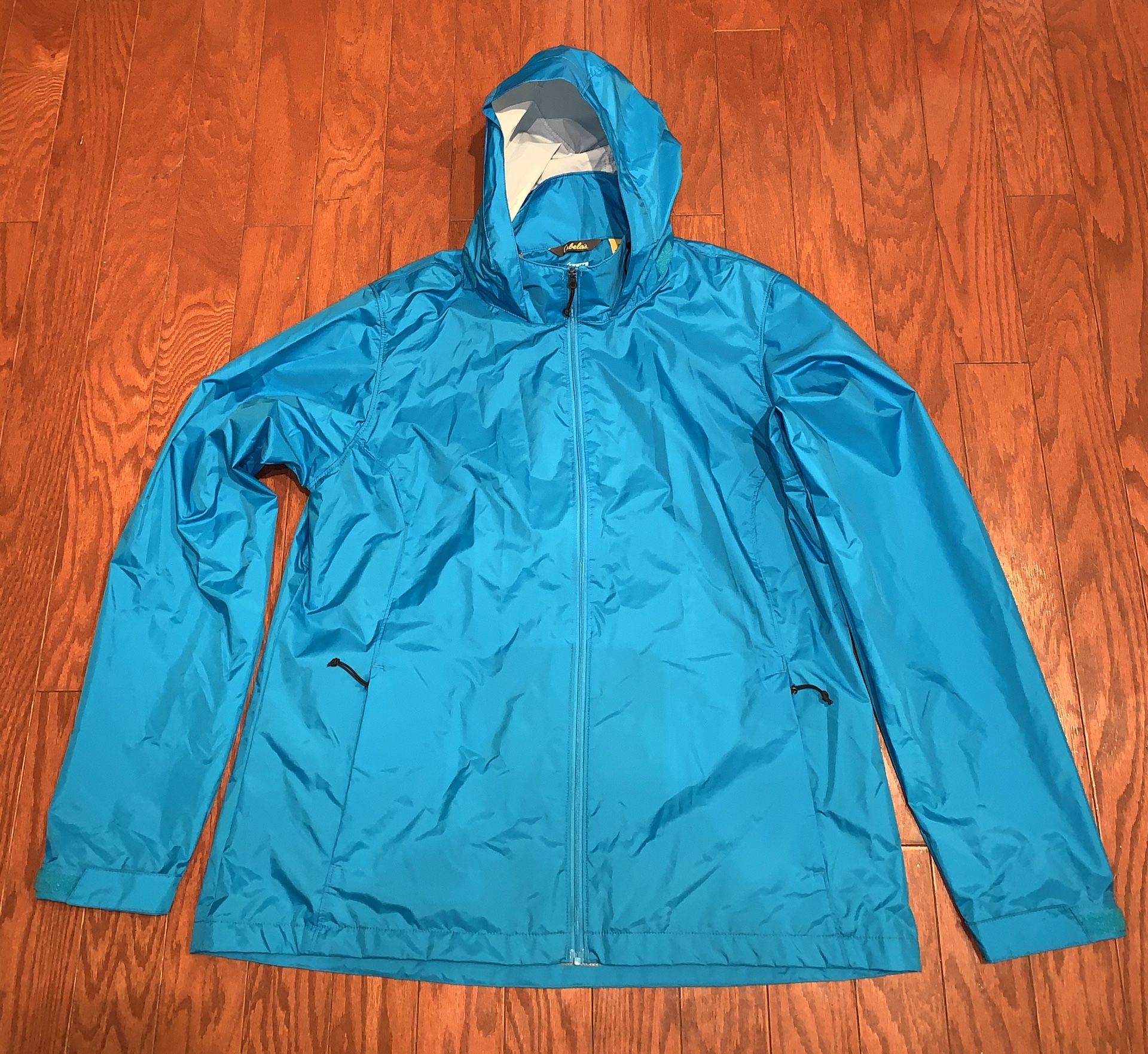 Cabelas Blue Solid 4Most Repel Hooded Jacket Waterproof Windbreaker Mens Sz XL