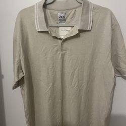 Zara cream cotton polo shirt in XL