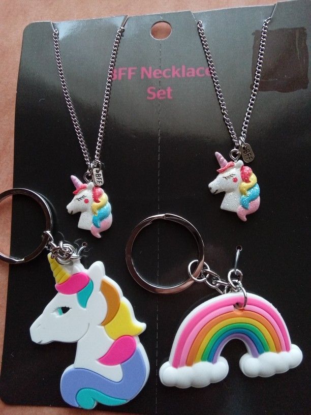 BFF Unicorn Keychain and Necklace Set