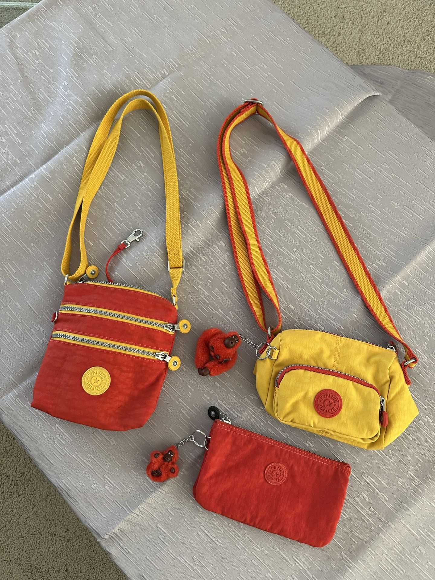 3 Matching Kipling Alvar Mini Crossbody Bag Handbag Shoulder Bag Red Yellow Travel Monkey