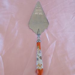 Vintage AE Lewis FLORAINE Rose Pie/Cake Server Sheffield Stainless Porcelain