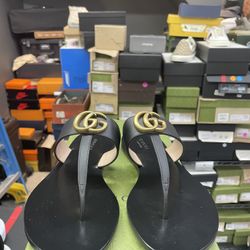 GUCCI Marmont T-Strap Leather Women's Sandals 