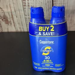 Coppertone Sport Sunscreen Spray, SPF 30 Spray Sunscreen, 5.5 oz, Pack of 2