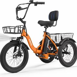 New ESKUTE E Trike Electric Bike, Peak 1200W Brushless Motor Folding Trike 18X3.0 Fat Tire Ebike, 624Wh Removable Battery, Step-Thru 3 Wheel Electric 
