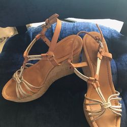 COACH Metallic Leather Strappy Wedge Shoe