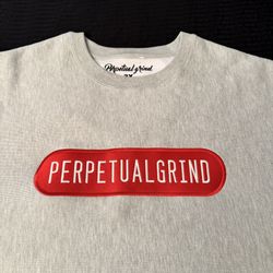 Perpetual Grind Sweatshirt Embroidered Patch Spellout Size 3XL Gray Hip Hop