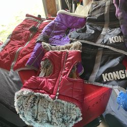 Assorted dog coats from extra small to a 6X