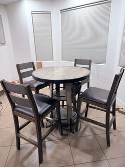Round Bar Height Dining Table Set with 4 Chairs