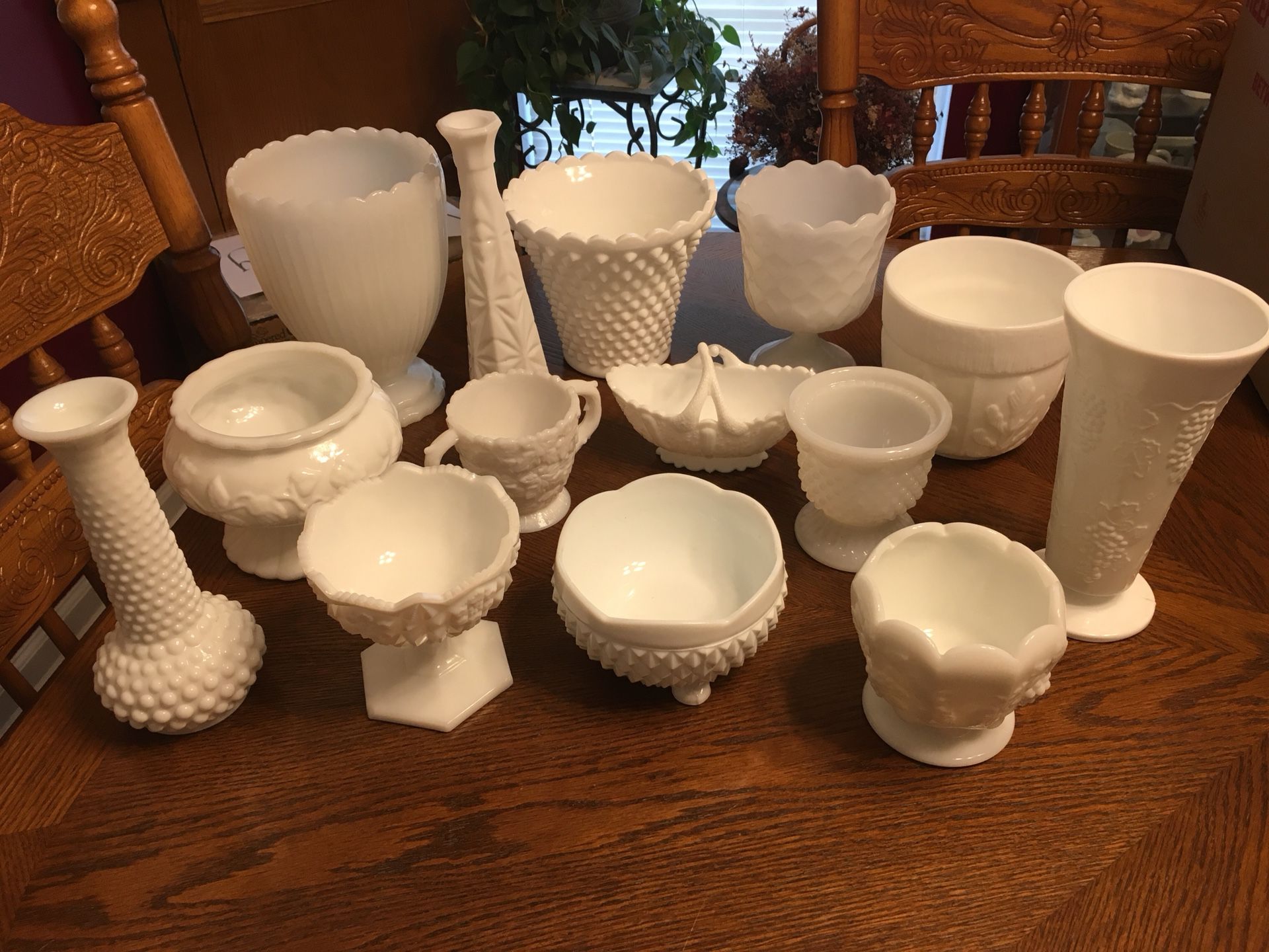 Antique Milk Glass Vases, Planters, Candy Dishes, Etc.