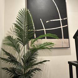 Faux Palm Tree w/ Large Round Black Planter