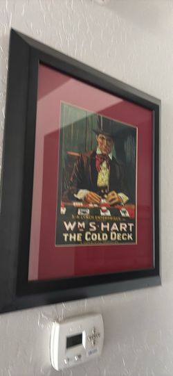 Poker items 24 by 21 framed picture 10 decks of casino cards 3 hats and cool antique tournament sign $90 for everything
