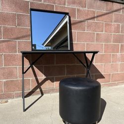 Vanity Set Up Including Table, Ottoman, Mirror