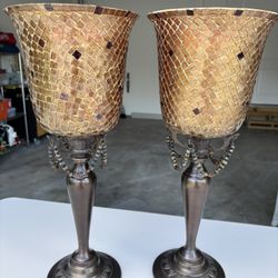 Red & Gold Cut Glass Candle Holders