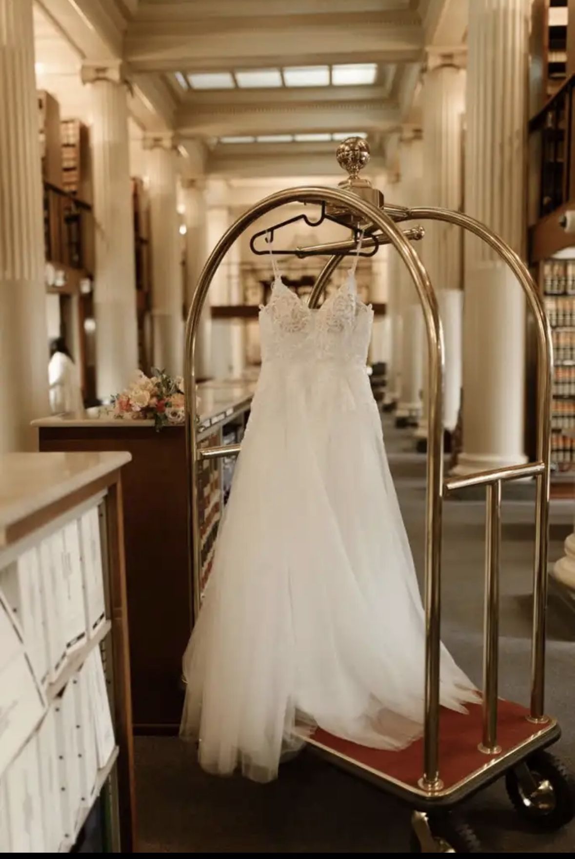 White Tulle Embroidered Sleeveless Gown