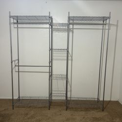 Free Standing Clothes Rack Wire Metal Clothing Rack Closet (Silver)