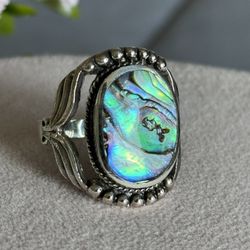 Abalone Shell 925 Sterling Silver Ring  Size 8 💍