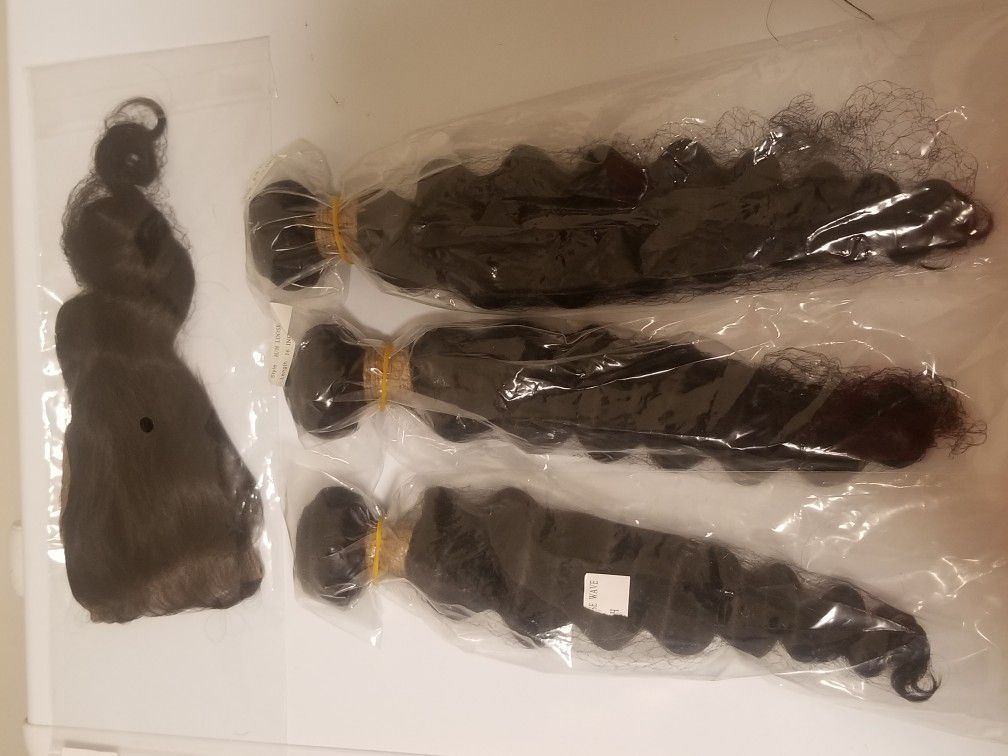 Brazilian human hair Loose deep wave bundle deal 16 16 18 with 16closure