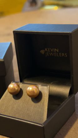 BRAND NEW KEVIN JEWELERS LARGE GOLDEN SOUTH SEA PEARL EARRINGS NIB WITH ADDL GIFT BOX GREAT CHRISTMAS GIFT STERLING SILVER BACKING .925