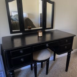 Vintage Black Vanity + Stool 