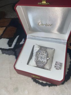 Iced out vvs lab moisinite stones Cartier santos (fully flooded)