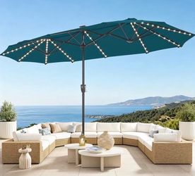 13ft Cyan Patio Umbrella w/ 120 Pcs color changing solar lights
