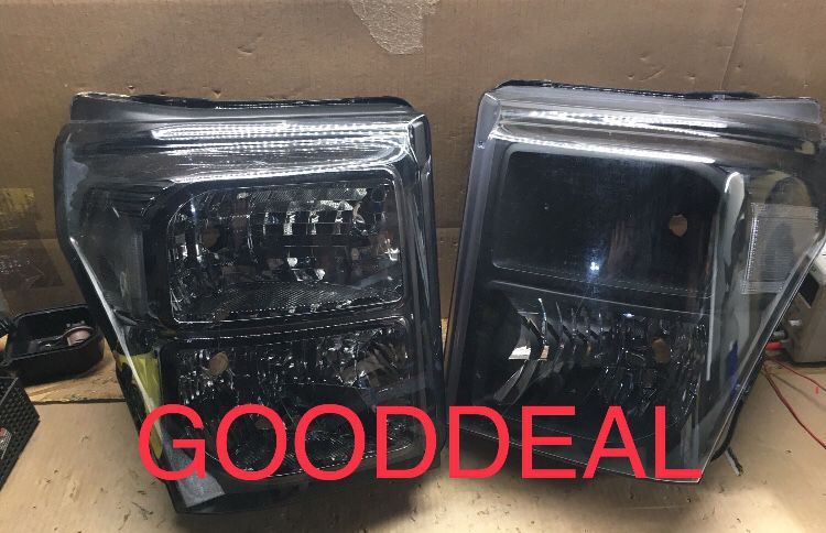 *SCRATCHED* #OH199 2011-2016 Ford F-250 F-350 F-450 Super Duty Black Out Halogen Headlight Head Lights Pair Set