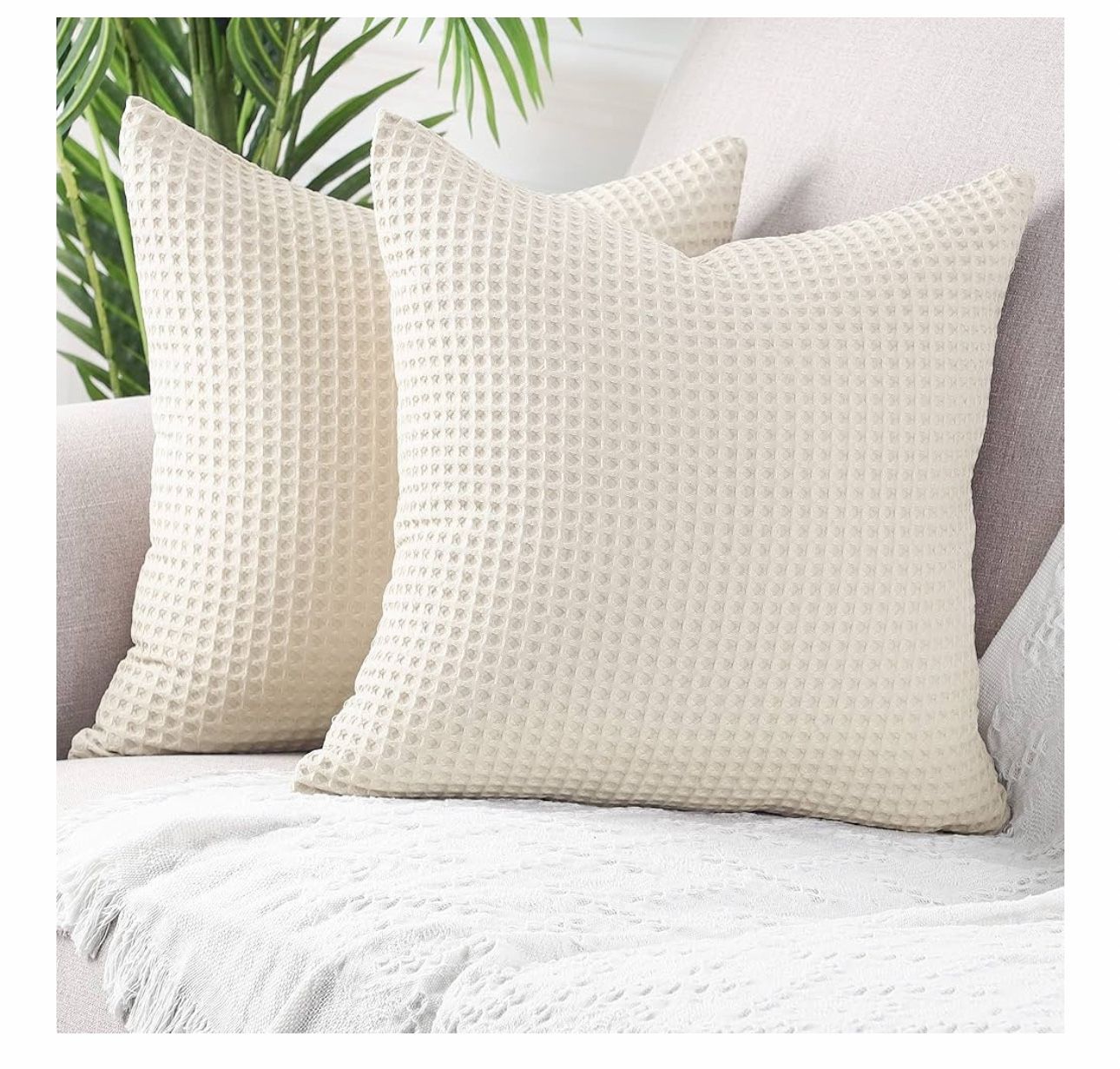 New Beige Waffle Textured Cotton Pillow Covers Set Of 2