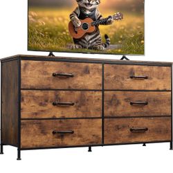 Brand New Rustic Brown 6 Drawer Dresser – Industrial Wood TV Stand Storage Cabinet