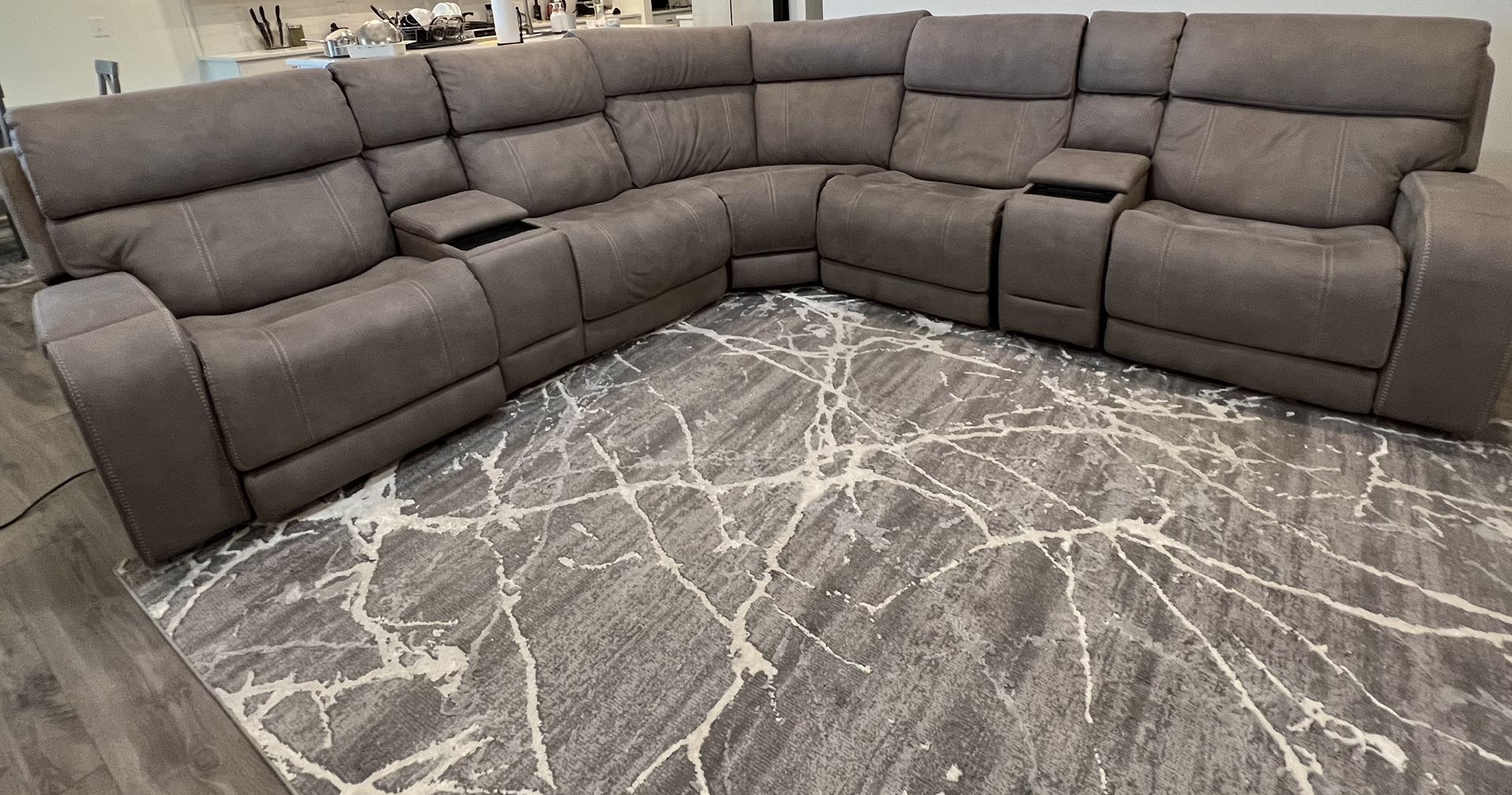 Newberry Fabric Power Reclining Sectional with Power Headrest & Power Lumbar 7Set Piece