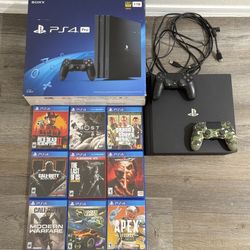 PS4 Pro 1TB Bundle — 2 Controllers + 9 Games — Great Condition