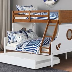 Brand New Oak & White Twin Over Full Bunk Bed (Trundle Sold Separately)
