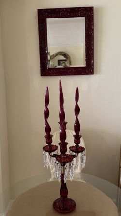 Modern Ruby Glass Baccarat Style Candelabra