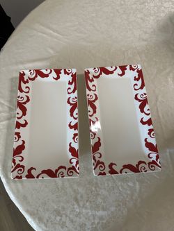 Red & White Damask Serving Set — 6 Pieces