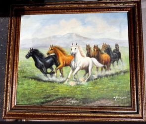 Beautiful Framed Painting of Horses