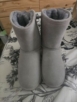 Gray Suede Mid-Calf Winter Boots