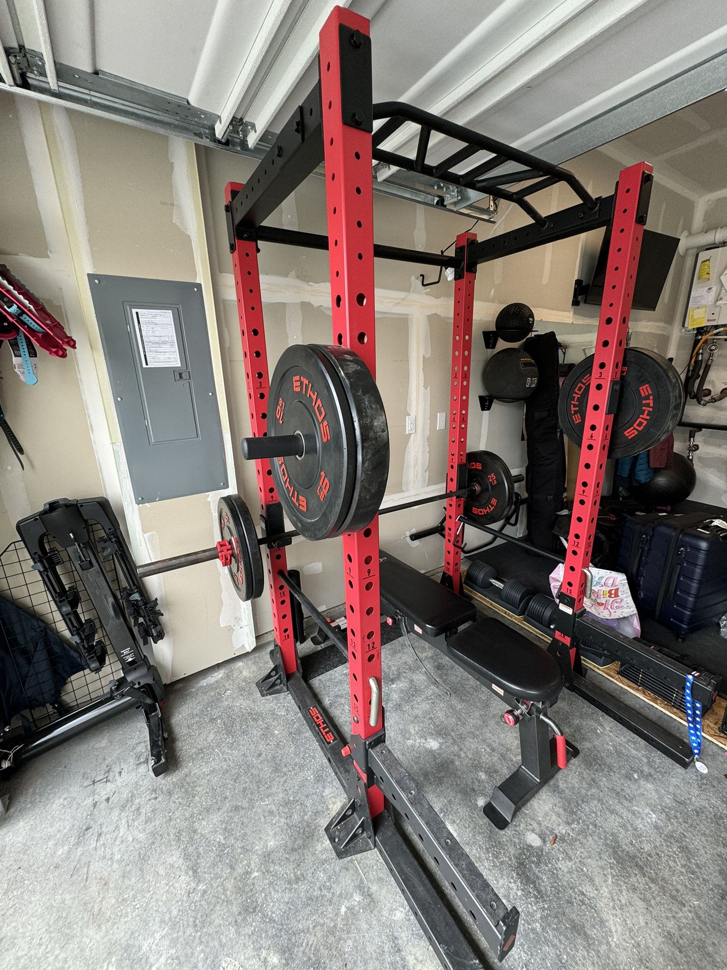 Ethos Power Rack With 205lb Olympic Rubber Plate Set