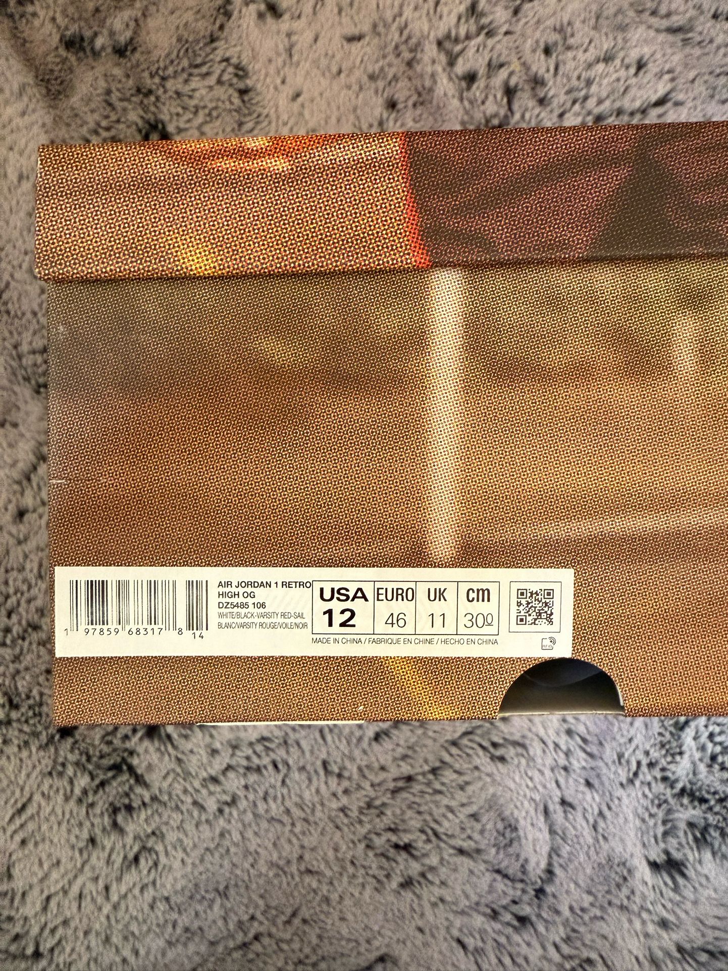 Jordan 1 Black Toe Reimagined Size 12 New