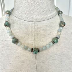 Agate And Porcelain Gold Plated Necklace And Earrings Set 