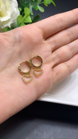 18k Gold Plated Full Rhinestone Circle Heart Clip on Huggie Hoop Earrings