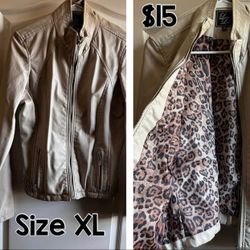 Tan Faux Leather Moto Jacket Size XL