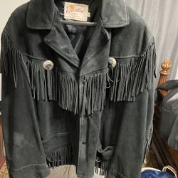 Fringed Suede Jacket Men Vintage Black OBO