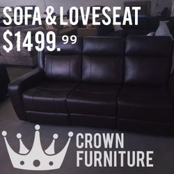 Espresso Recliner Sofa & Loveseat 