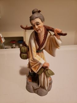 Beautiful Handmade Asian Woman Farmer Statue by Seizan Fine Art.