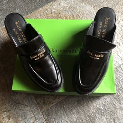Kate Spade Women’s Black Mule Loafers With Gold Emblem