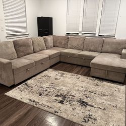 HUGE Modular Sectional with Pull-Out Bed & Storage – Taupe/Beige