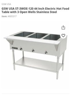 44 inch electric hot food table with 3 open wells stainless steel