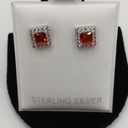 925 Sterling Silver Push Back Earrings With Cubic Zirconia 