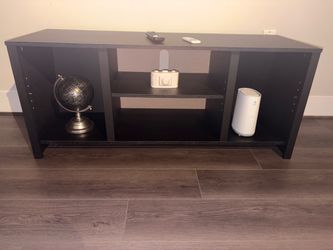 Black Wood TV Stand with Open Shelves