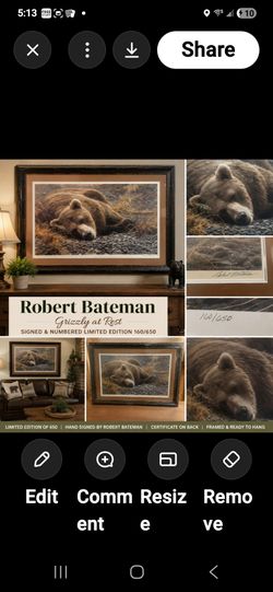Robert Bateman Grizzly at Rest Signed Limited Edition 160/650 Framed Bear Art